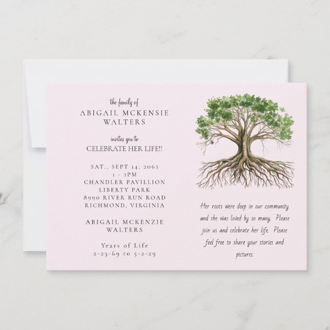 Invitation Arbre de vie rose Célébration de la vie Profondes  (Devant)
