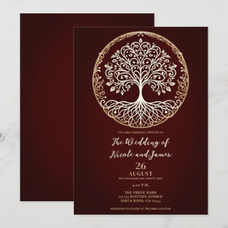 Invitation Arbre de vie Rustique rouge foncé Mariage celtique