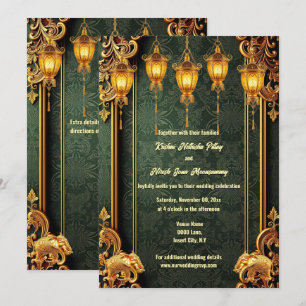 Invitation Arbre d'or vert lanternes d'éléphants indiens flor