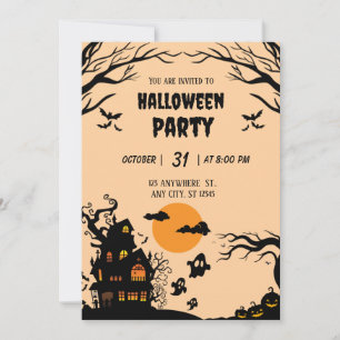 Invitation Arbre Effrayant & Maison Hantée Soirée Halloween