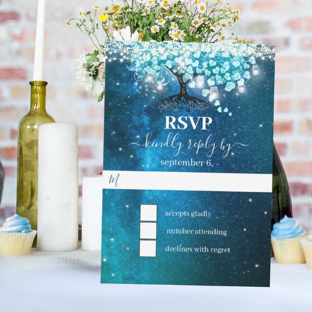 Invitation Arbre élégant à feuilles en forme de cœur bleu Mar (Créateur téléchargé)