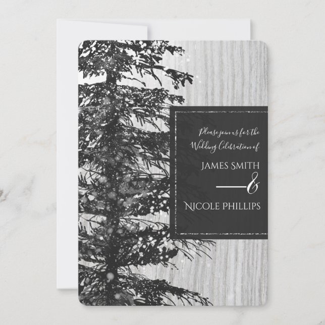Invitation Arbre Élevé enneigé Pin Forêt Rustique Mariage d'H (Devant)