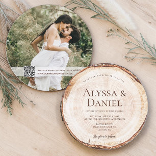 Invitation Arbre en bois avec photo RSVP Mariage rustique uni