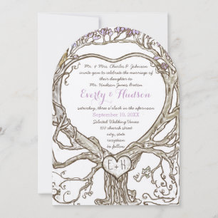 Invitation Arbre en forme de cœur lavande lilas pastel boho