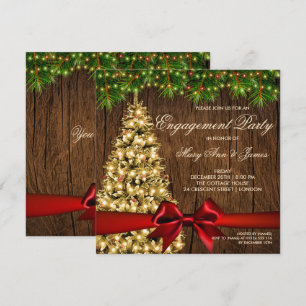Invitation Arbre et ruban de la fête de Noël rustique