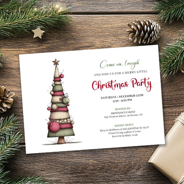 Invitation Arbre fantaisiste amusement moderne célébration de (Whimsical tree fun modern Christmas celebration)