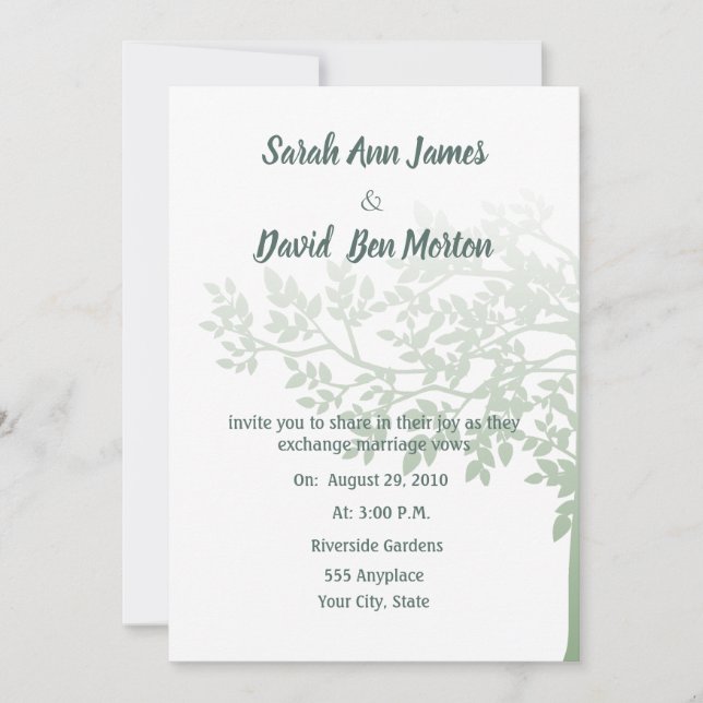 Invitation Arbre Feuilles Vertes Blanches  Couleur Personnali (Devant)
