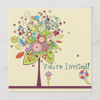 Invitation arbre fleuri vecteur coloré bliss