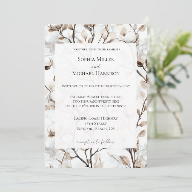 Invitation Arbre Fleurissant Blanc Romantique Mariage (Debout devant)