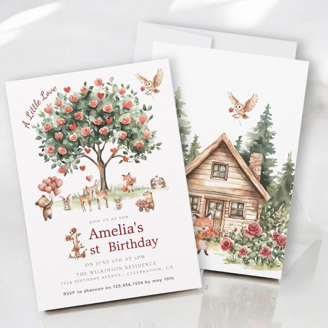 Invitation Arbre Floral Aquarelle Animaux de la Forêt (Créateur téléchargé)