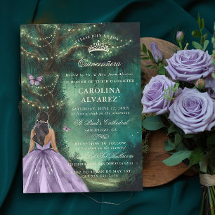 Invitation Arbre forestier enchanté Lavande verte Quinceanera