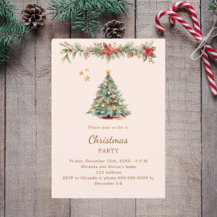 Invitation Arbre garland rouge floraux crème fête de Noël