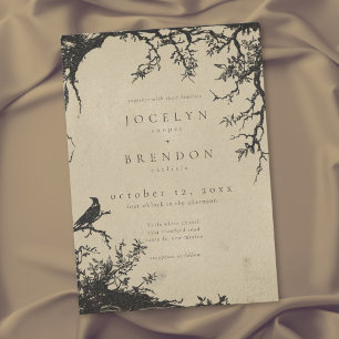Invitation Arbre gothique de corbeau gravure mariage noir tan