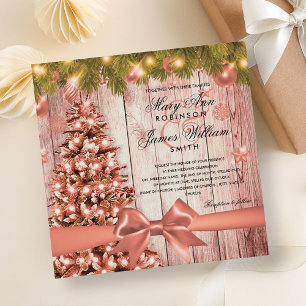 Invitation Arbre, lumières et ruban Mariage de Noël en or ros