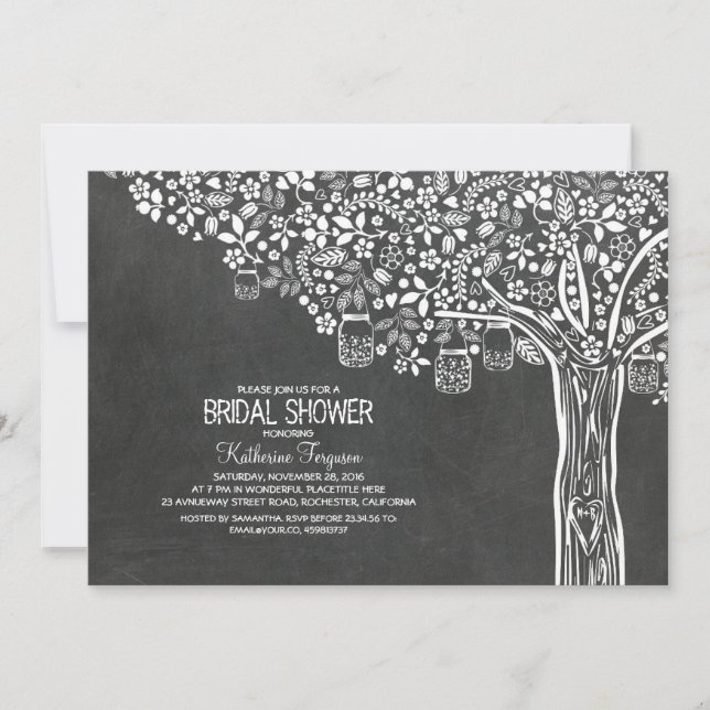 Invitation Arbre Mason Jar Lights Chalkboard Fête des mariées (Devant)