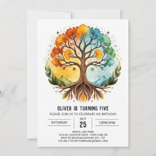 Invitation Arbre naturel coloré de la vie Anniversaire