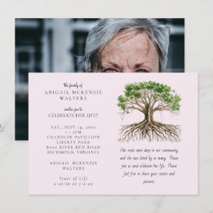 Invitation Arbre photo racines profondes rose célébration de