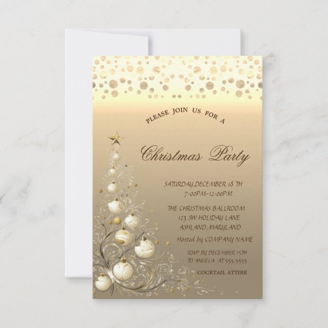 Invitation Arbre pin chic,Boules Points Noël d'entreprise  (Devant)