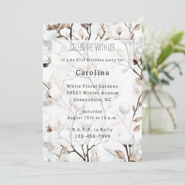 Invitation Arbre romantique joli à fleurs blanches Anniversai (Debout devant)
