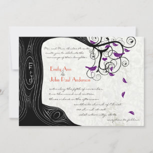 Invitation Arbre romantique rustique Mariage d'oiseaux violet