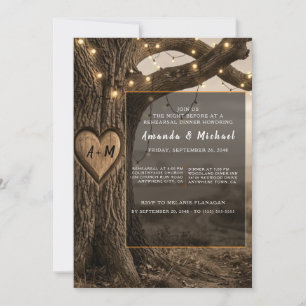 Invitation Arbre romantique vintage avec cœur sculpté et écla