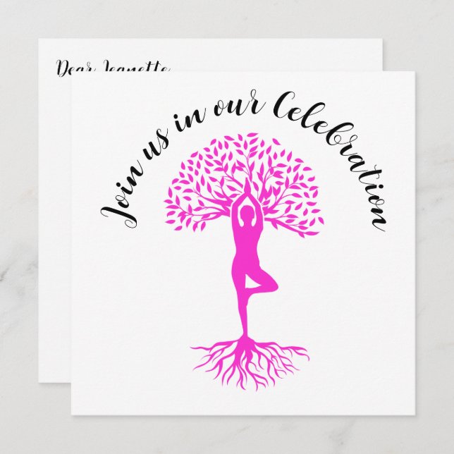 Invitation Arbre rose de la vie Cancer du sein Survivor Party (Devant / Derrière)