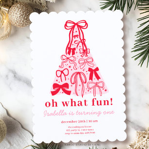Invitation Arbre rouge rose moderne Bow 1er anniversaire