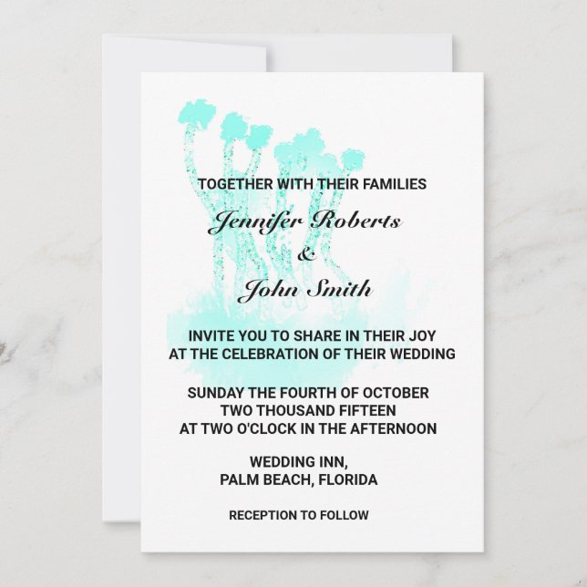 Invitation Arbres Abstraits Aquarelle Turquoise Bleu Art Mari (Devant)