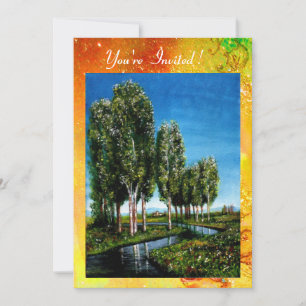 Invitation ARBRES BLANCS EN TOUSCANE,vert brun jaune étincell
