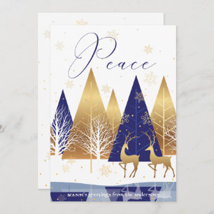 Invitation Arbres Bleus Or Moderne Deer Paix Salutation de va