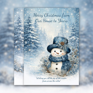 Invitation Arbres Bonhomme de Neige Bleu De Notre Maison à la