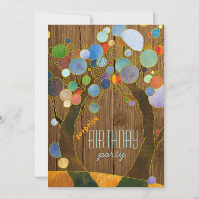 Invitation Arbres colorés + Barnwood Surprise Anniversaire (Devant)