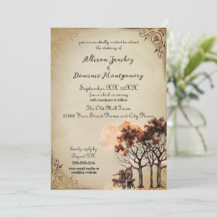Invitation Arbres de ferme rustiques mariage automnal romanti