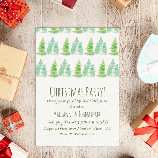 Invitation Arbres de Noël au pin peints à l'aquarelle de Noël (Créateur téléchargé)