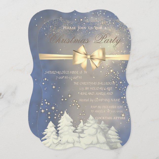 Invitation Arbres de Noël, Compagnie de Bow Or Fête de Noël (Devant / Derrière)