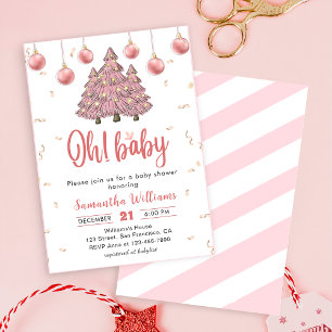 Invitation Arbres de Noël d'hiver rose Père Noël Baby shower