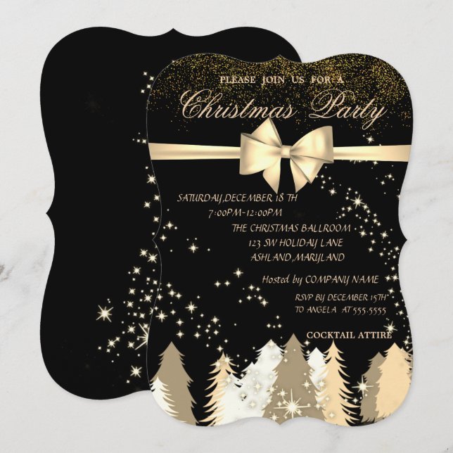 Invitation Arbres de Noël élégants,Fête de Noël d'entreprise (Devant / Derrière)