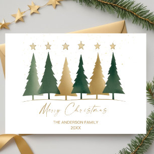 Invitation Arbres de Noël modernes minimalistes blanc et or