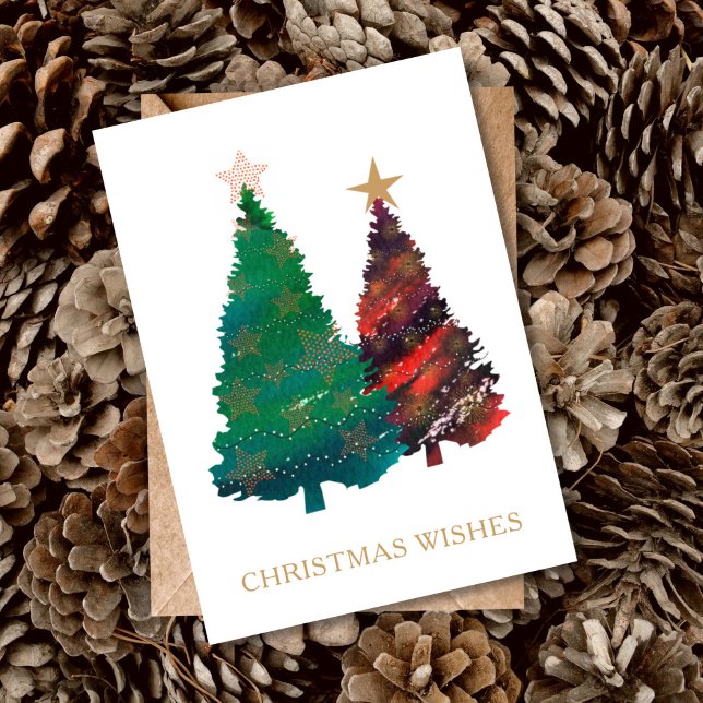 Invitation Arbres de Noël Peints à la main (Christmas Wishes Watercolor Christmas Trees)
