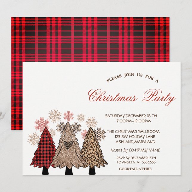 Invitation Arbres de Noël Plaid de Buffalo Fête d'entreprise  (Devant / Derrière)