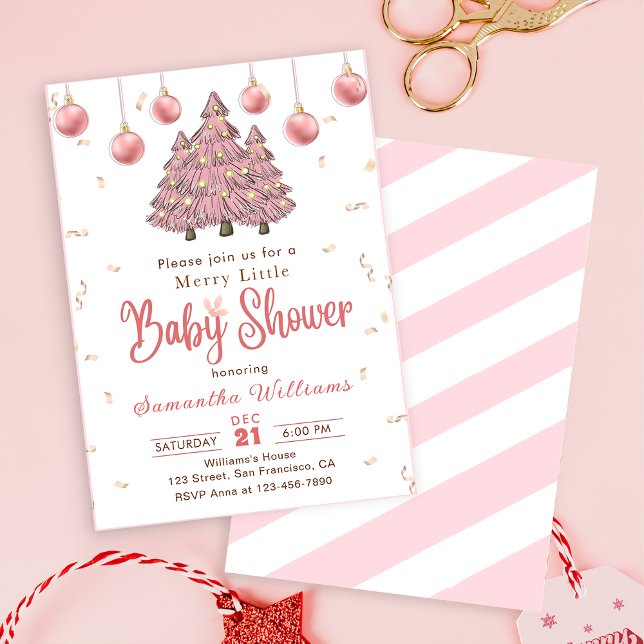 Invitation Arbres de Noël roses Joyeux Petit Baby shower (Créateur téléchargé)