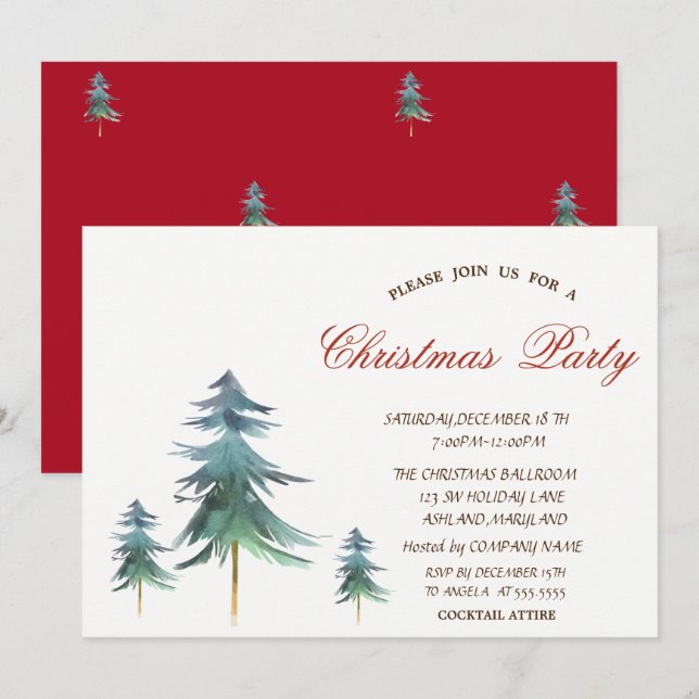 Invitation Arbres de Noël Rouges Fête de Noël d'entreprise (Devant / Derrière)
