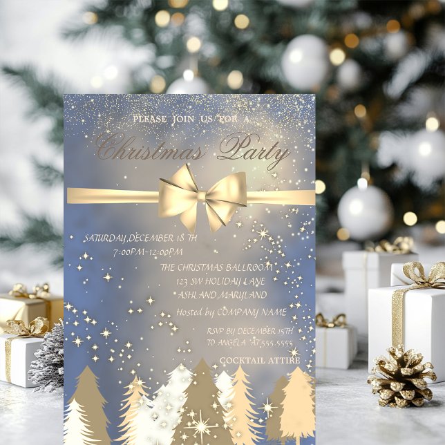 Invitation Arbres de Noël, Ruban doré  Soirée de Noël de l'en (Créateur téléchargé)