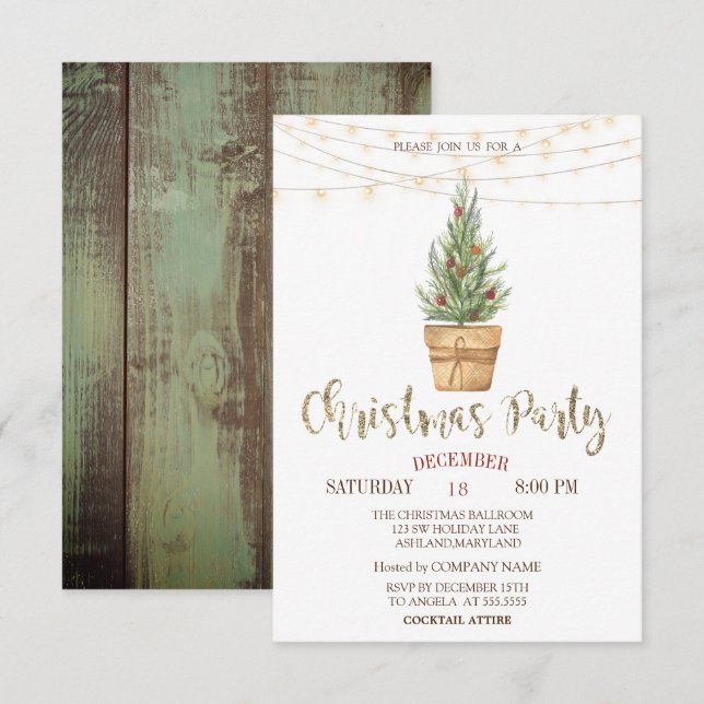 Invitation Arbres de pin à l'aquarelle, bois clair de Noël (Devant / Derrière)