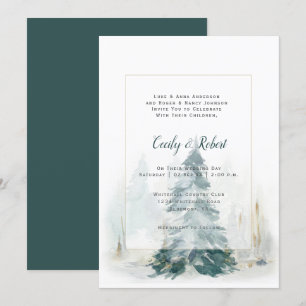 Invitation Arbres de pin d'hiver Paysage enneigé Mariage rust