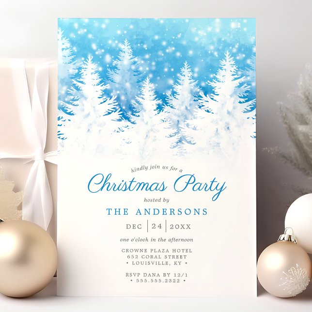 Invitation Arbres de pin élégants d'hiver dans la neige Fête  (Créateur téléchargé)