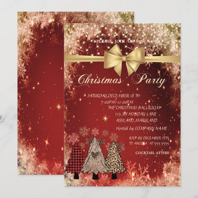 Invitation Arbres de pin, Fête de Noël de la société Bow Red  (Devant / Derrière)