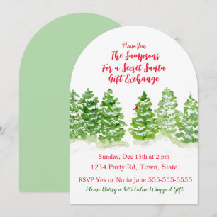 Invitation Arbres d'hiver peints à la main SECRET PÈRE NOËL