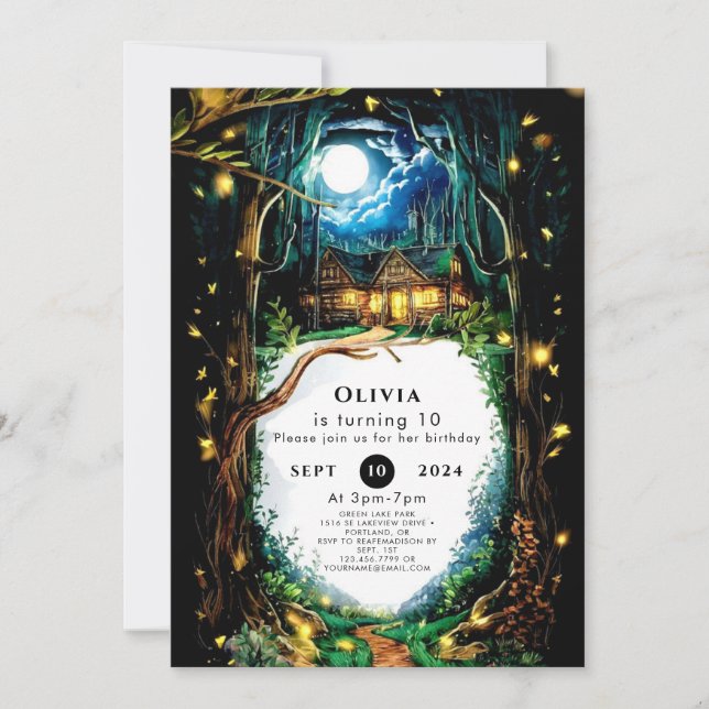 Invitation Arbres enchantés Bois Anniversaire (Devant)