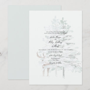 Invitation Arbres et cerfs aquarelle de forêt pour mariage